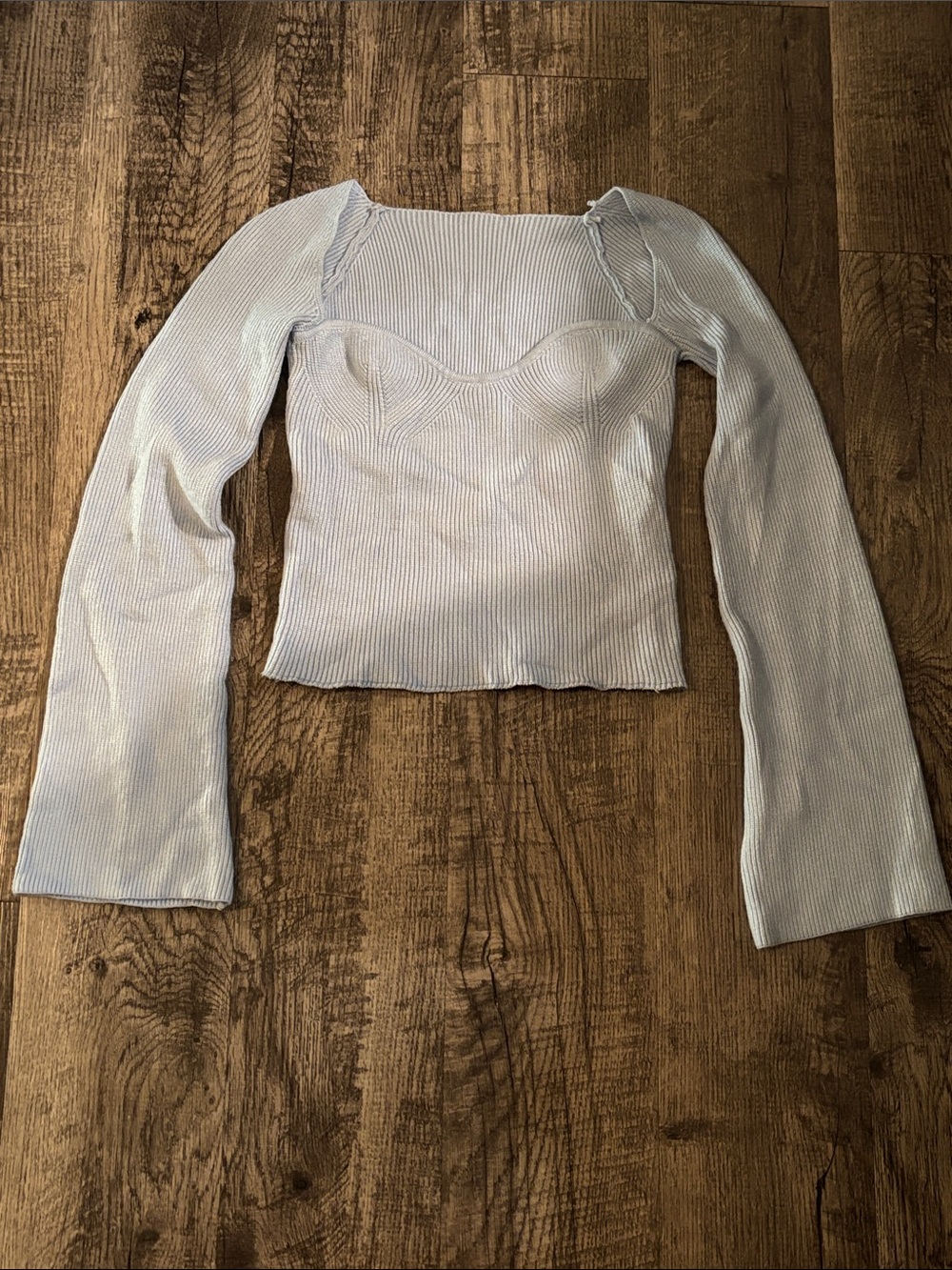 Unbranded Ribbed Cropped Sweater with Flare Sleeves - Light Blue - Size Small